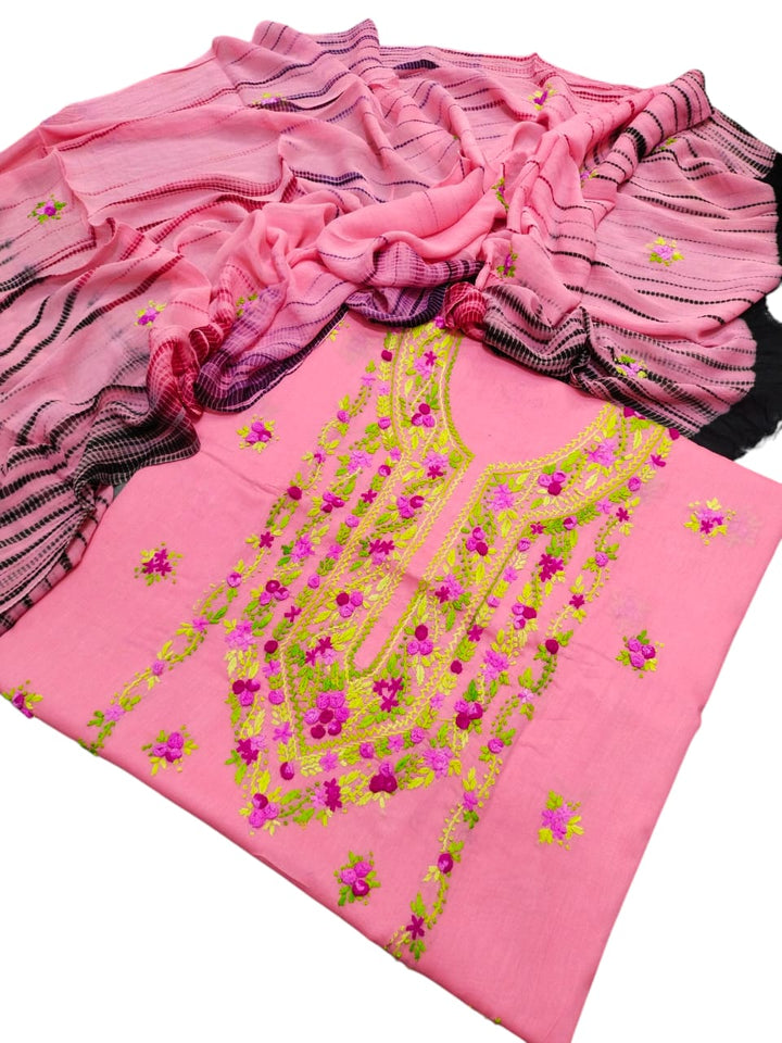 Baby pink colour Handmade pka gulab tanka work collection with tye n dye dupata 3pc