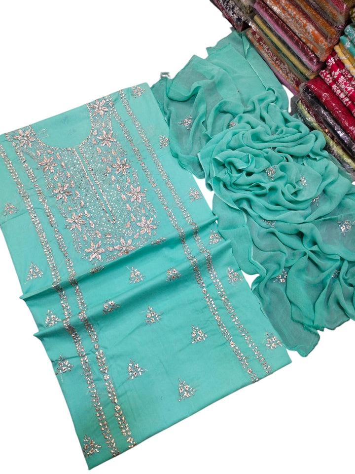 Aqua or ferozi colour Mirrori gotta work collection Shirt dupata & trouser (3pc)