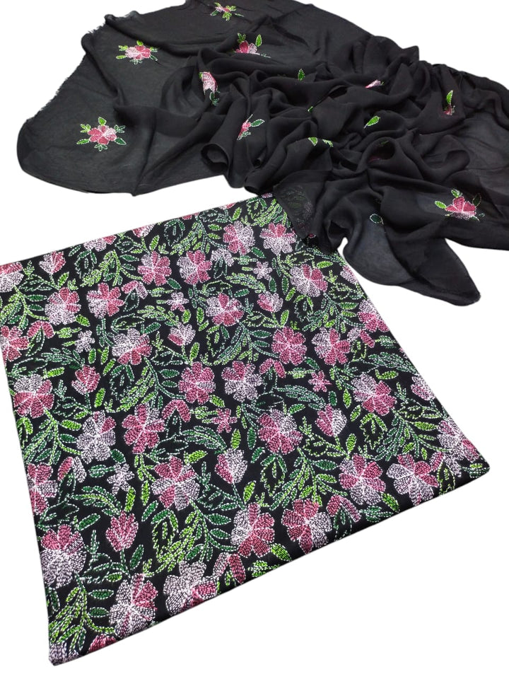 Black colour Kacha indian work collection shirt full jaal shirt dupata & trouser