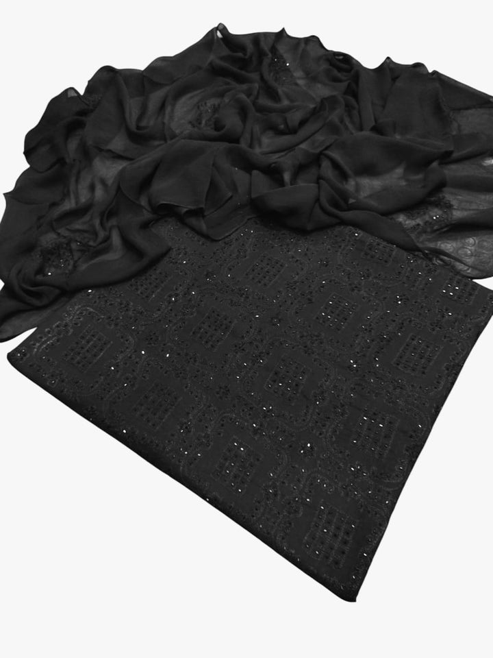 Black colour Handmade cut dana work collection 3pcsuit (shirt dupata & separate trouser)