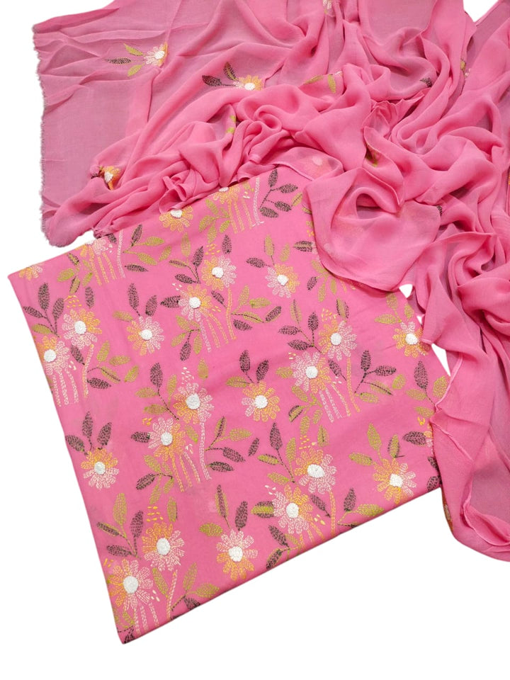 Baby pink colour Lawn kacha boor mirror work collection shirt dupata & trouser (3pc)