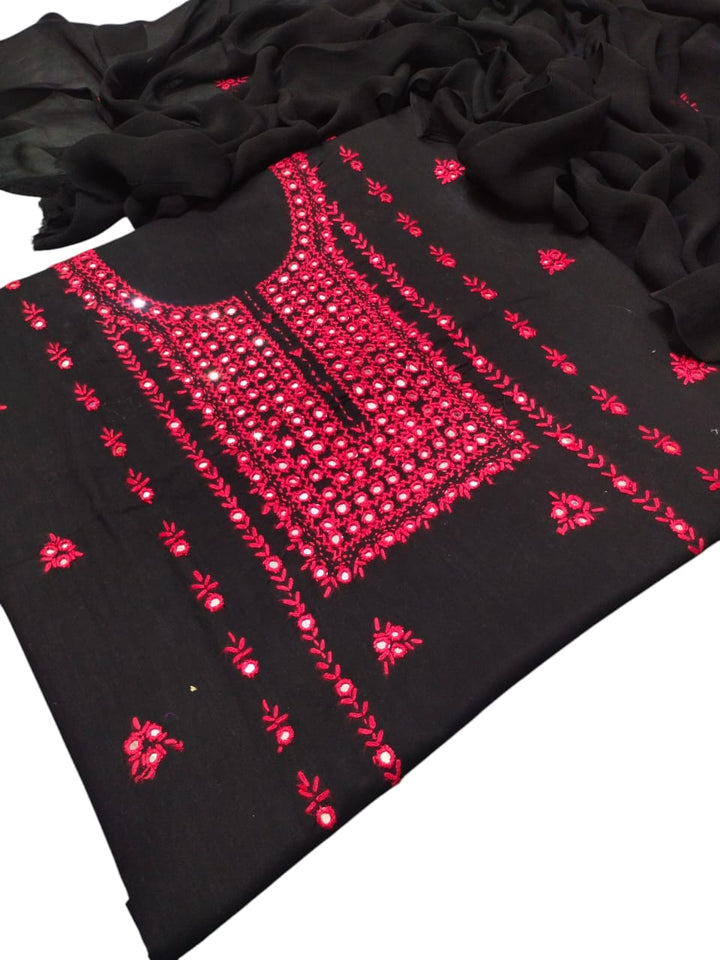 Black colour Handmade pka gala +mirror work collection 3pc (shirt dupata & separate trouser