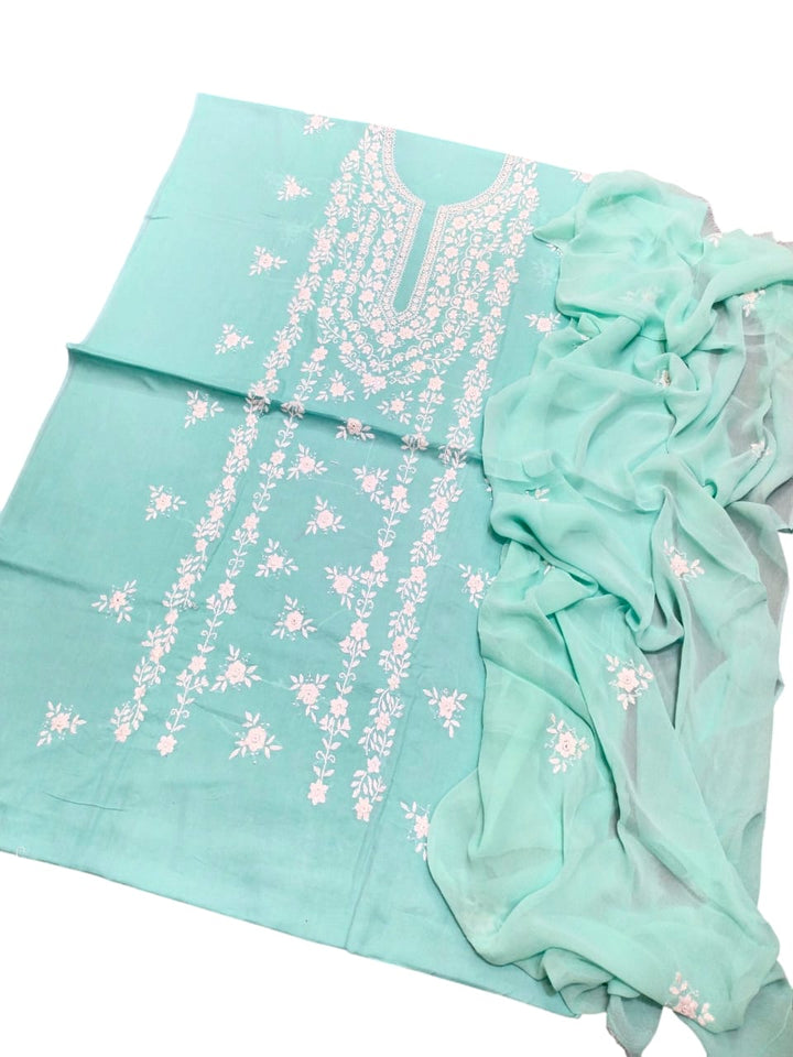Aqua blue or mint green colour paka shesha jal  Shirt Dupata & Trouser (3pc)